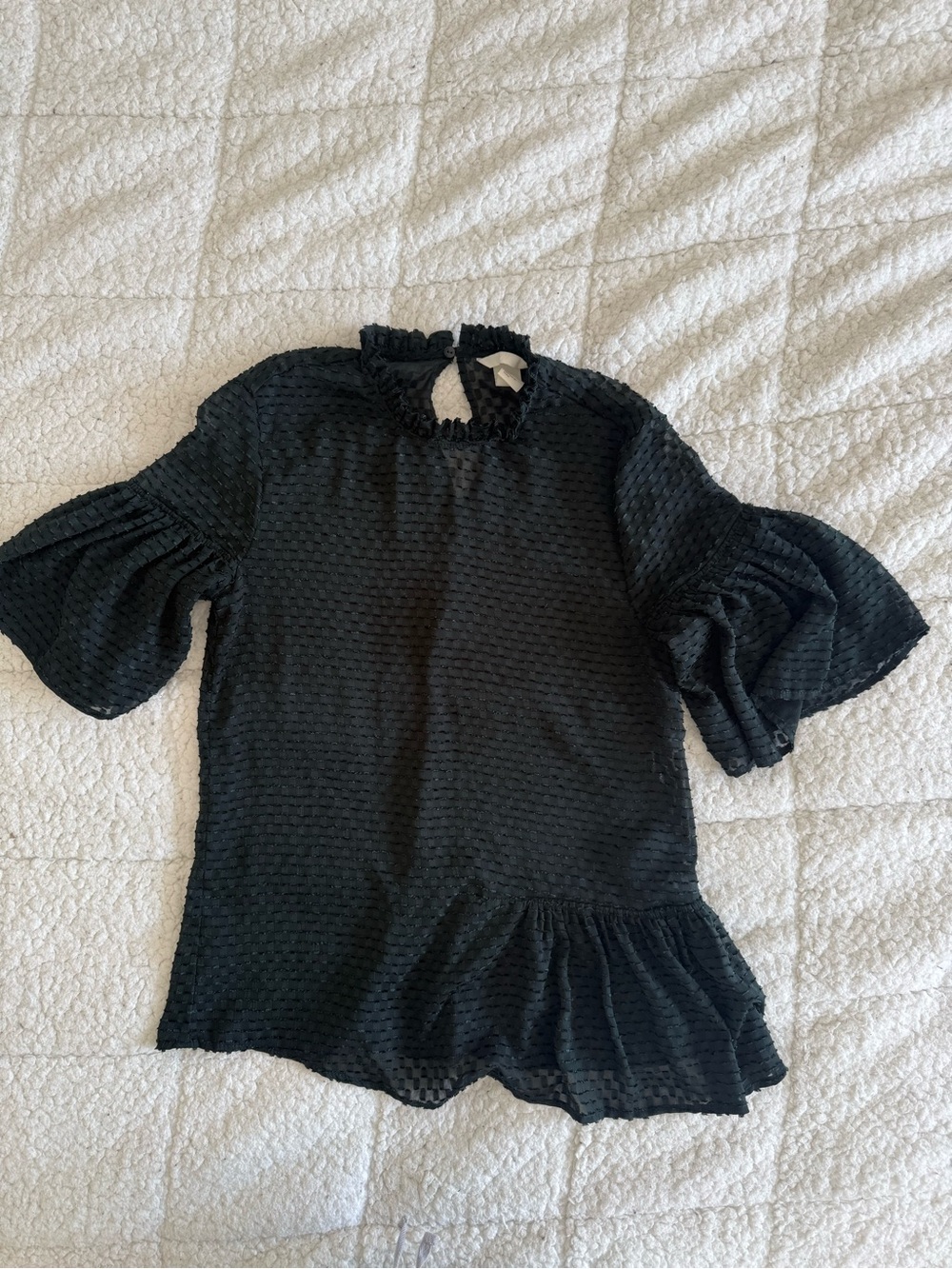 H&M Green Ruffled High-Neck Puff Sleeve Tunic